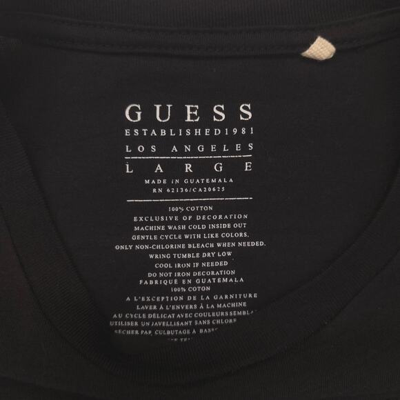 Guess Casual Graphic Short Sleeve Crew Neck T Shirt Mens Size Large L Black - Picture 3 of 9